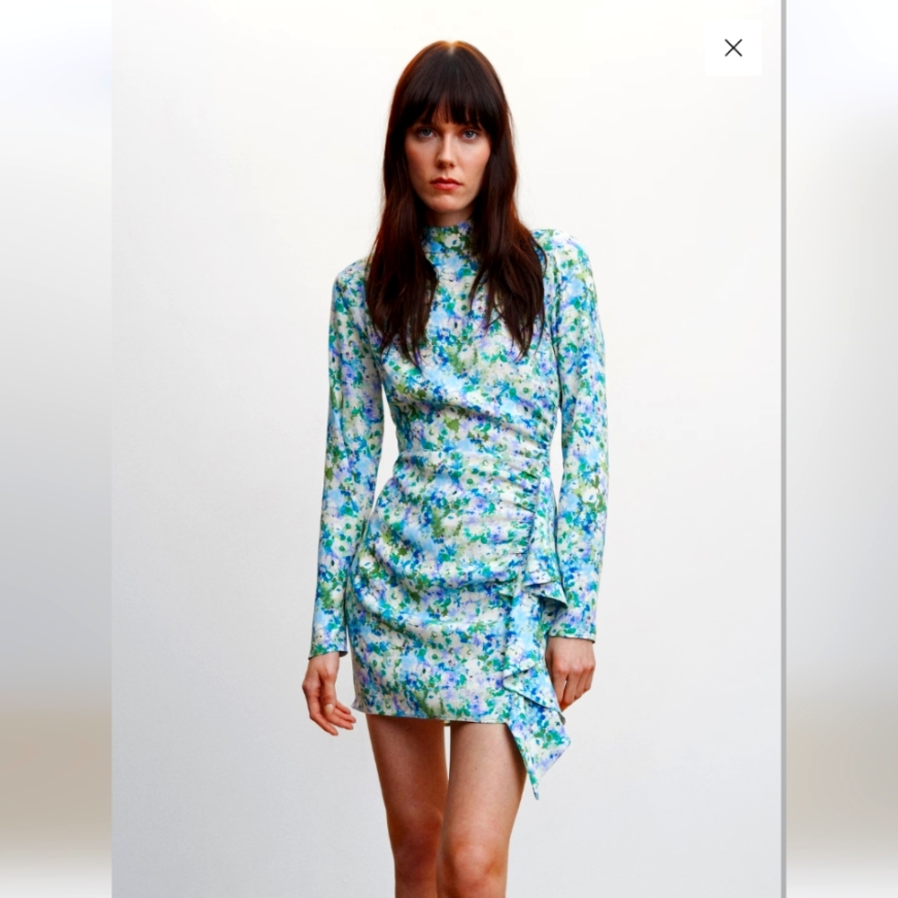 Mango Blue & Green Floral Midi Dress